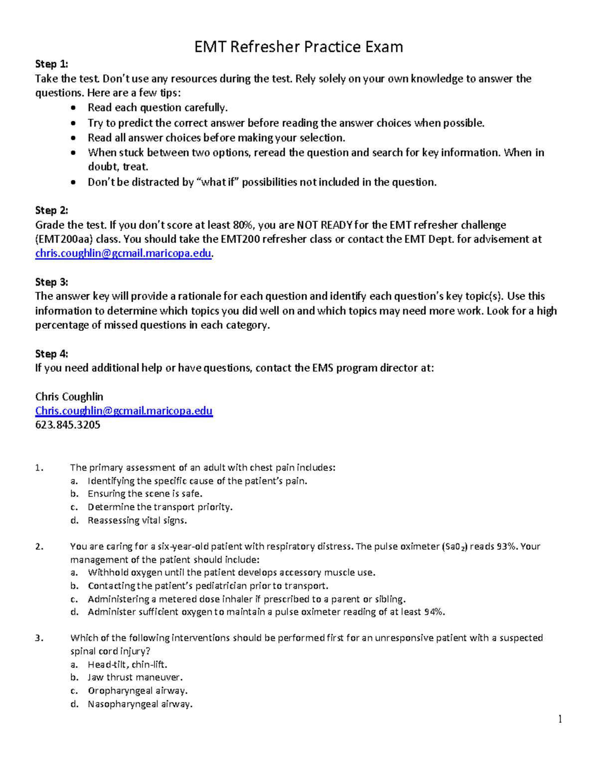 EMT200 Refresher Practice Exam - Study Guide and Tips - Studocu