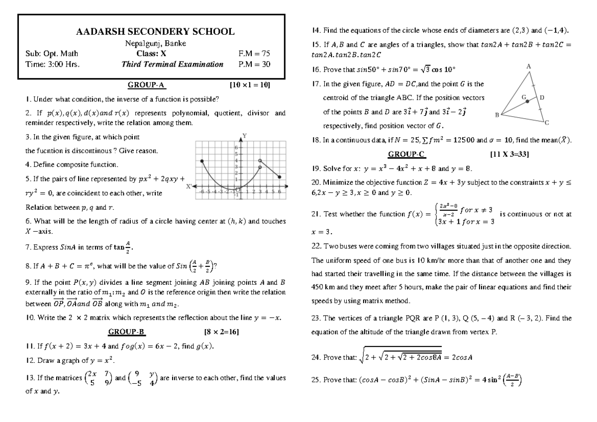 Class X Optional Math Final Exam Notes for Terminal Assessment - Studocu
