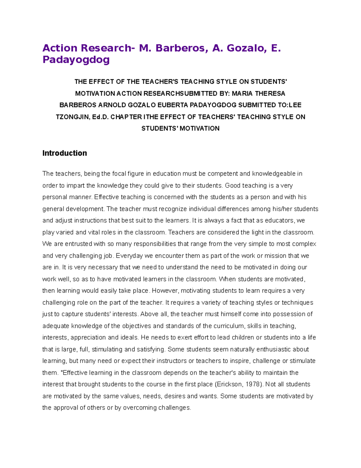 Action Research - The Impact of Teaching Style on Student Motivation ...