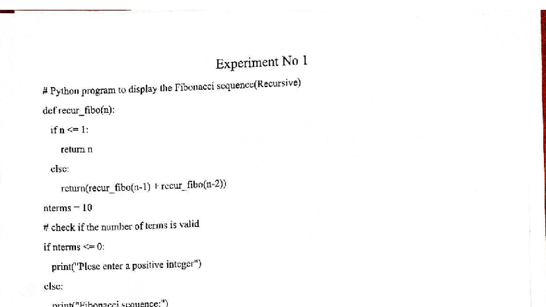 DAA program - Experiment No 1 Python program to display the Fibonacci ...