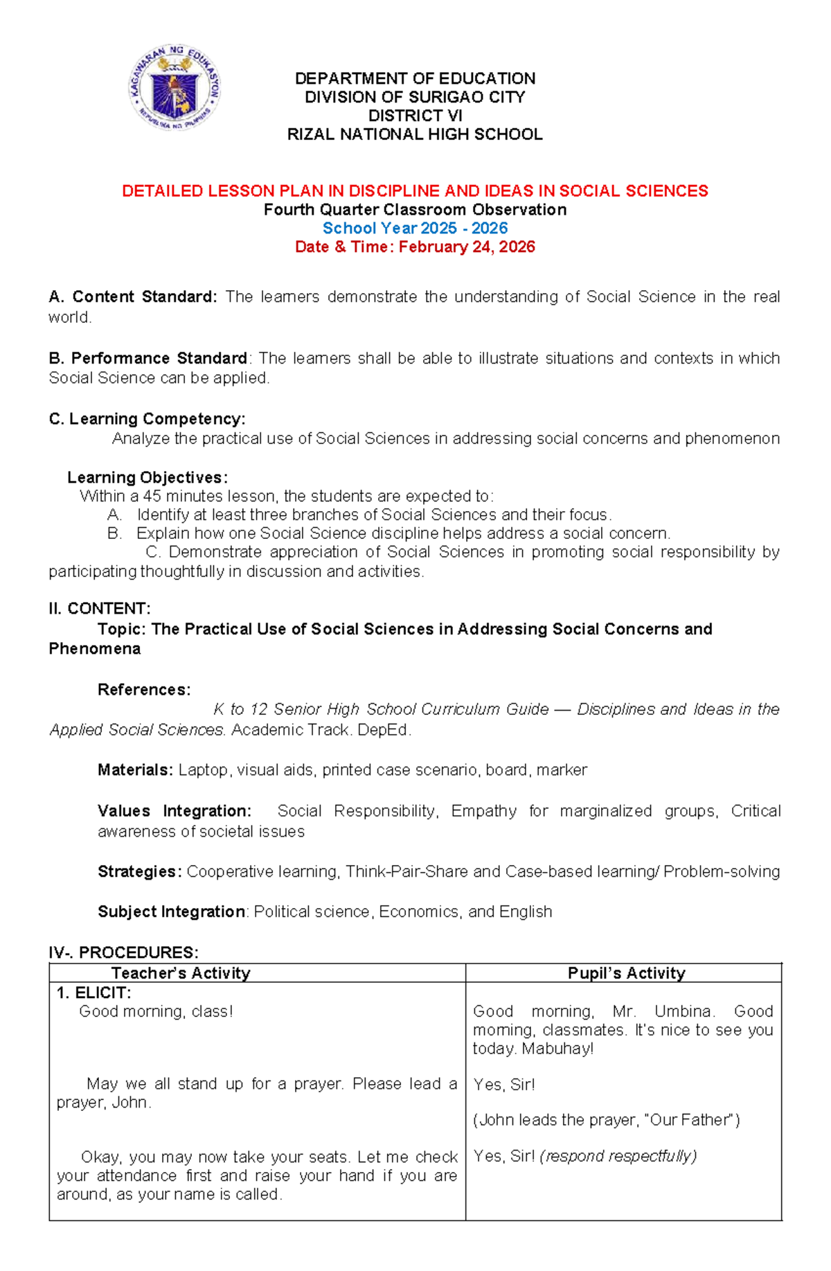 DLP DISS Q2 CO - Detailed Lesson Plan on Social Sciences - Studocu
