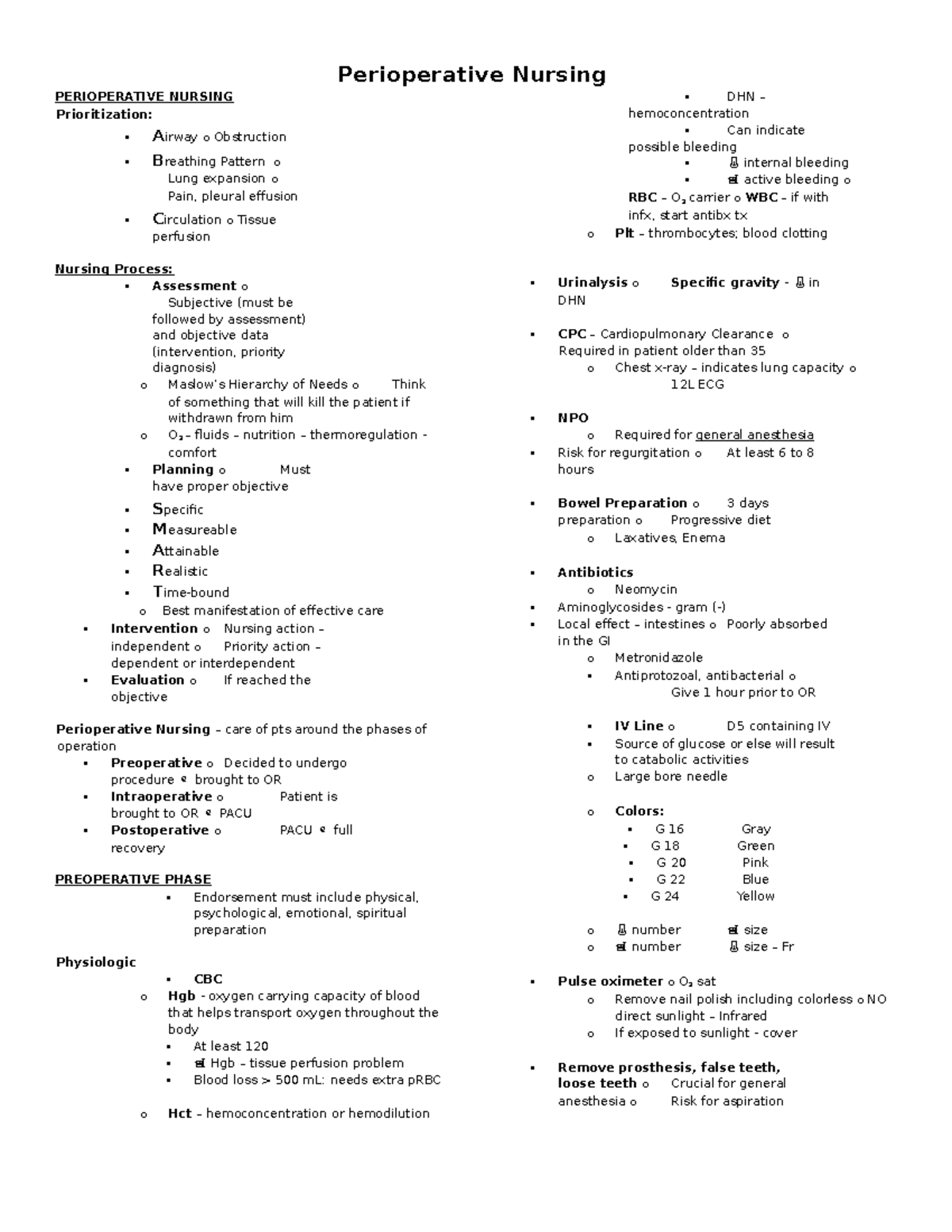 Comprehensive Guide to PERIOPERATIVE NURSING (Nursing 101) - Studocu