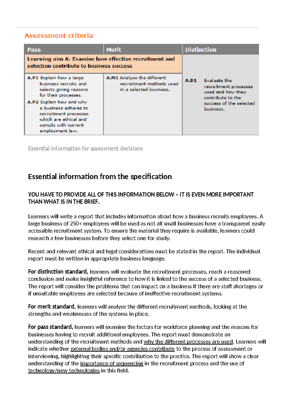 Unit 8 LA A Assignment Helpsheet: Recruitment Processes ...