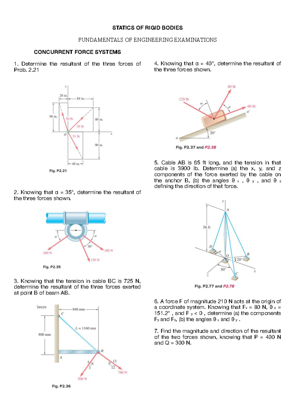 STATICS OF RIGID BODIES: ENGINEERING EXAM PRACTICE PROBLEMS - Studocu
