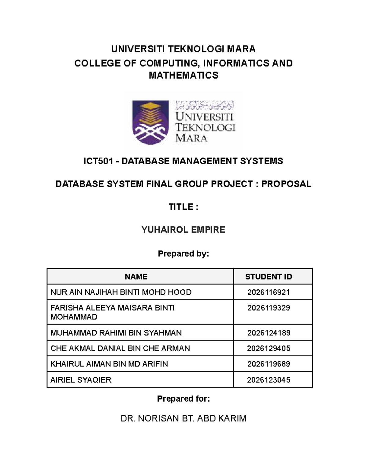ICT501 Database Management Systems Final Group Project Proposal ...