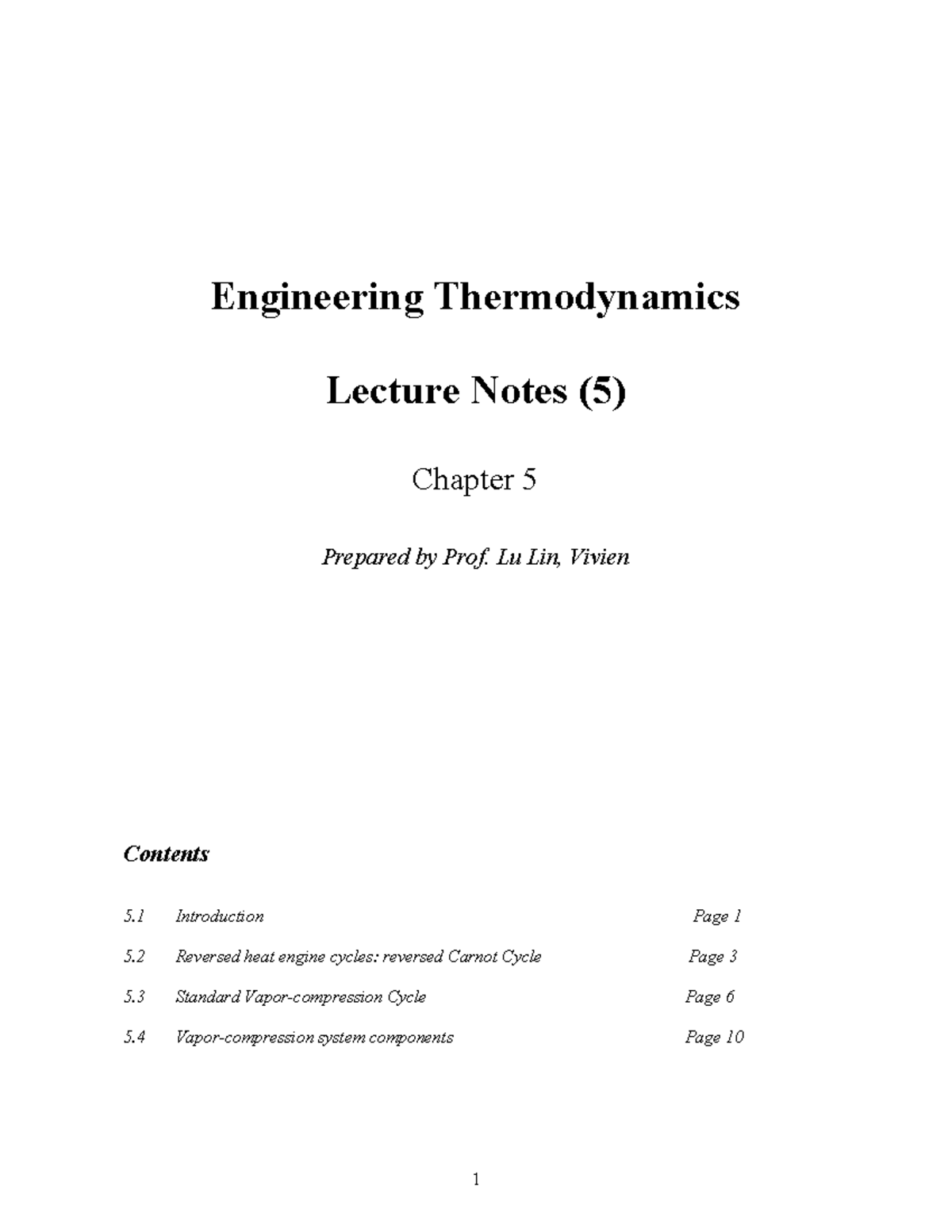 BSE2216 Lecture Notes on Engineering Thermodynamics - Chapter 5 - Studocu