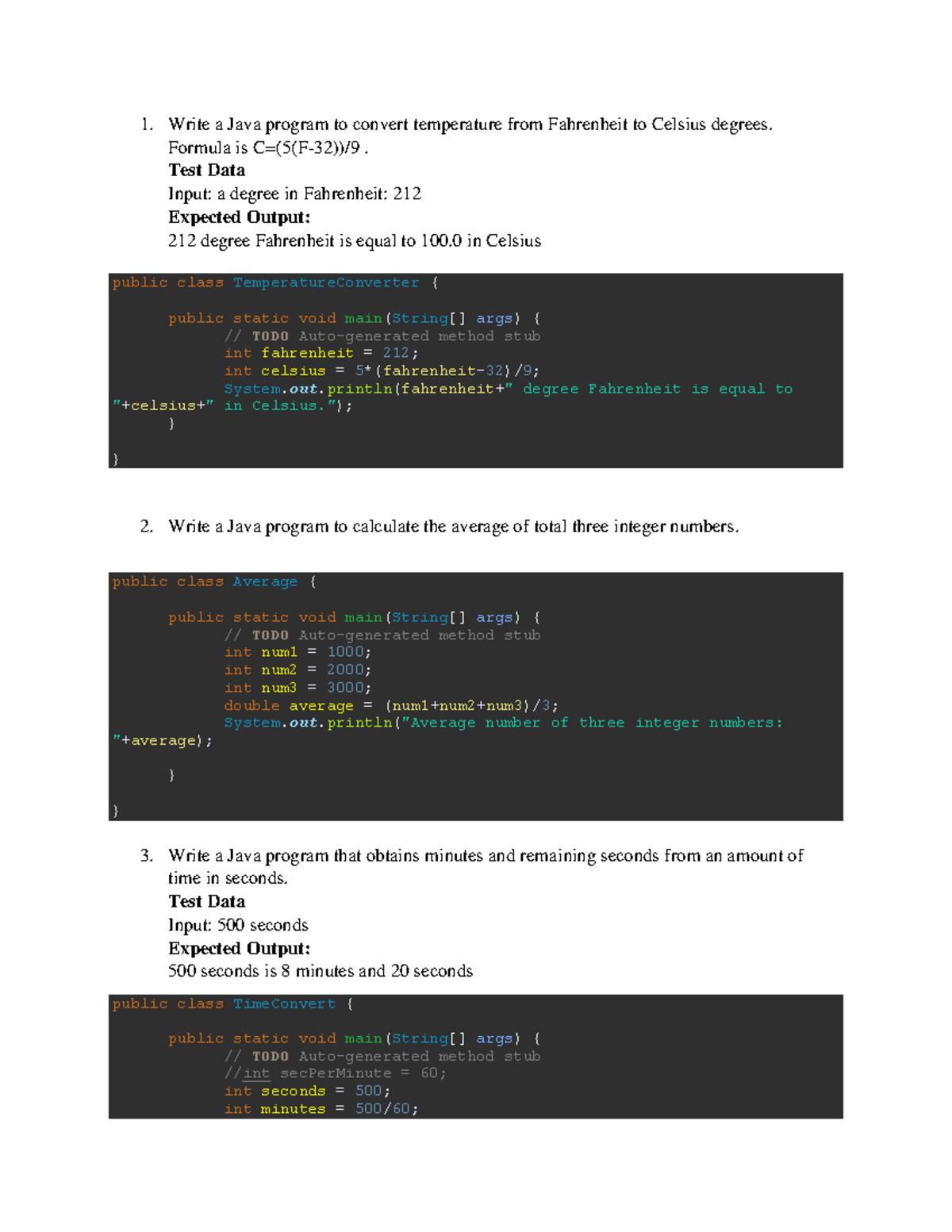 Home Work Answers - it just my young age training - 1. Write a Java ...