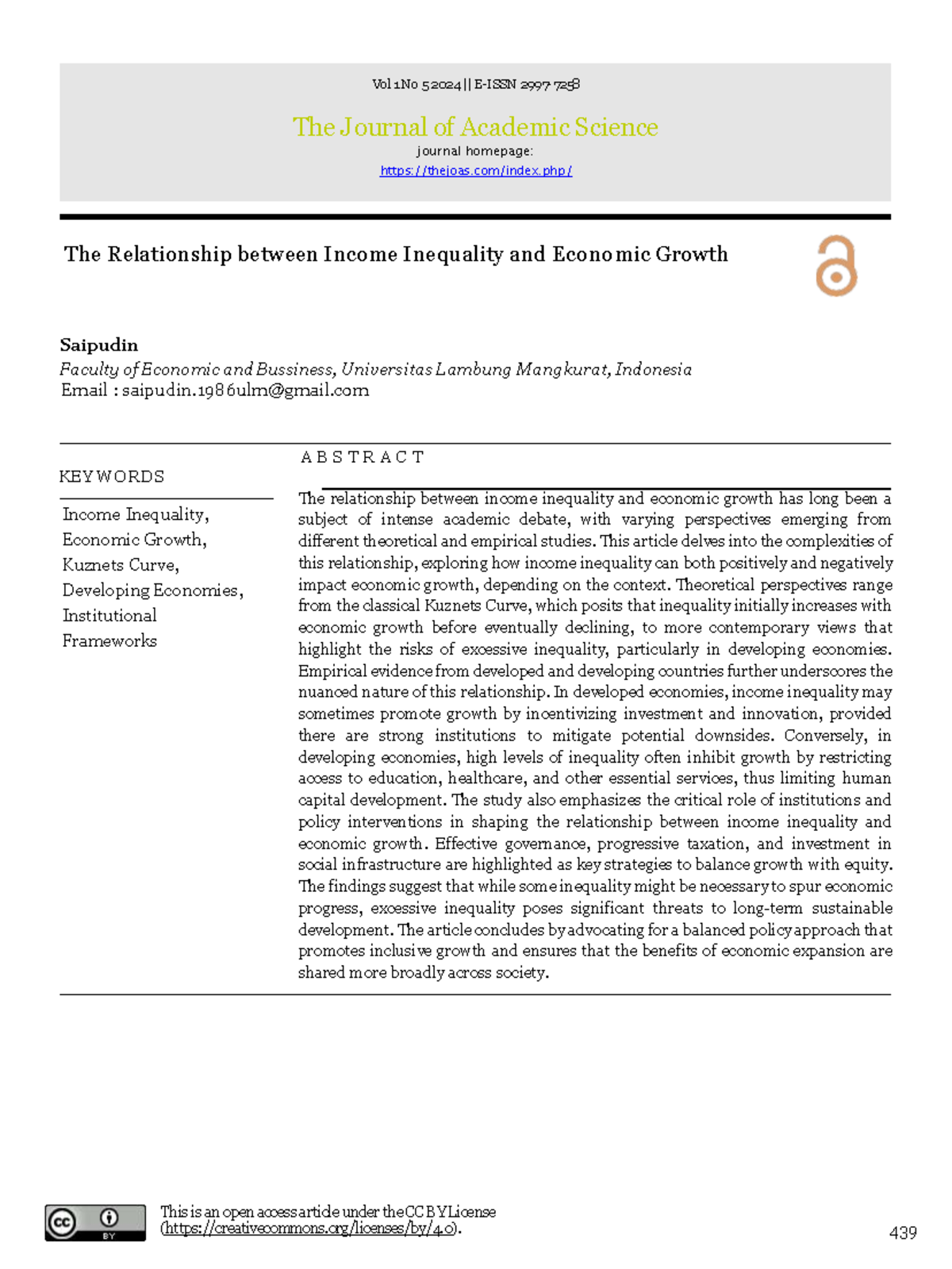 The Relationship Between Income Inequality and Economic Growth ...