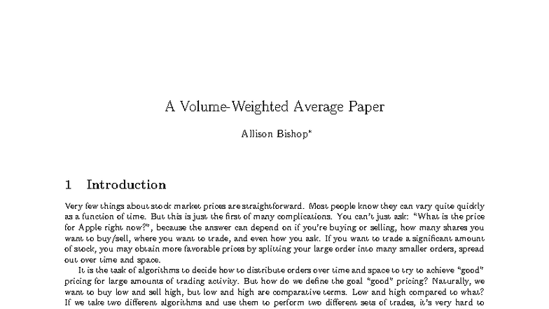 VWAP Algorithm Analysis and Prediction Strategies - SSS - Studocu