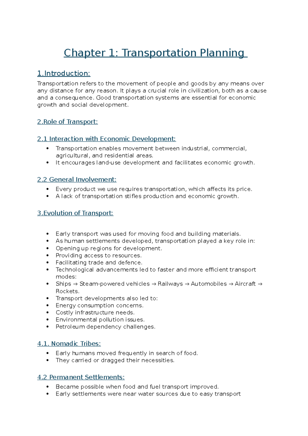 Transportation Planning Summary Notes (Course Code: TRAN 101) - Studocu