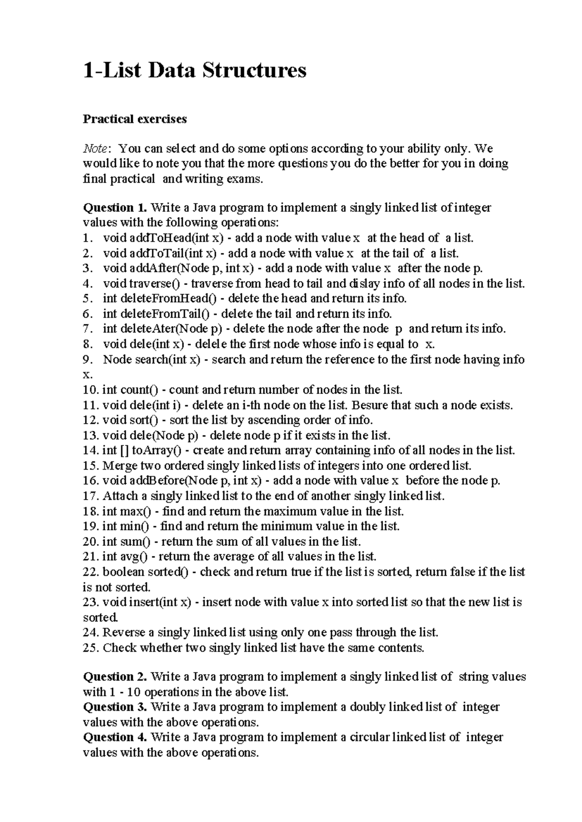 Data Structures Practical Exercises: Java Linked List Implementation ...