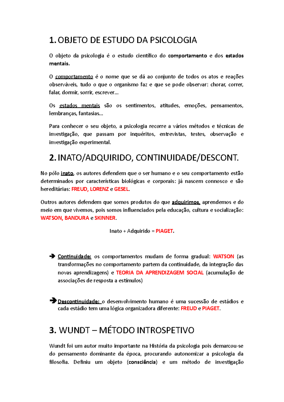 Objeto de Estudo da Psicologia e Métodos Fundamentais - Studocu