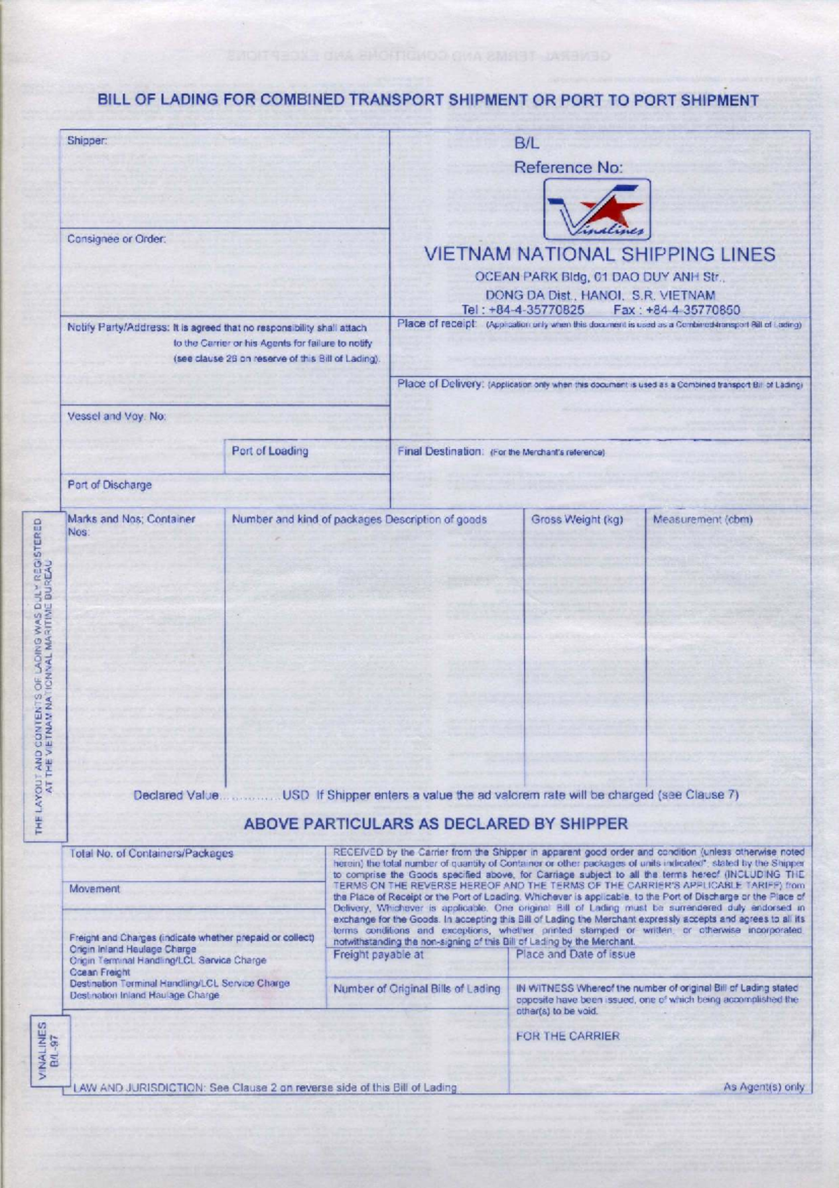BILL OF LADING FOR COMBINED TRANSPORT SHIPMENT - BL Nr 02 - Studocu