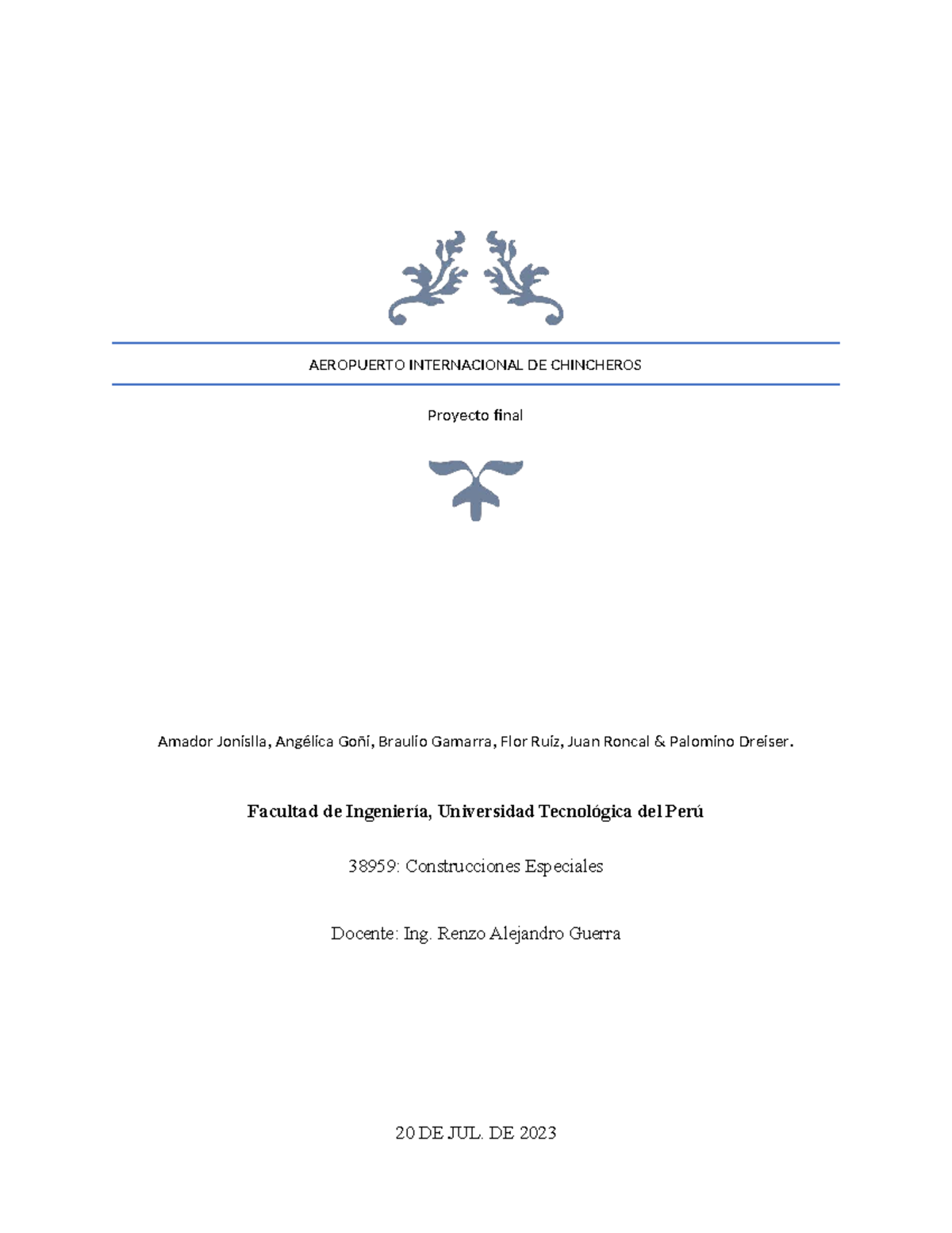 AEROPUERTO INTERNACIONAL DE CHINCHERO: Proyecto Final - Grupo 5 - Document Preview