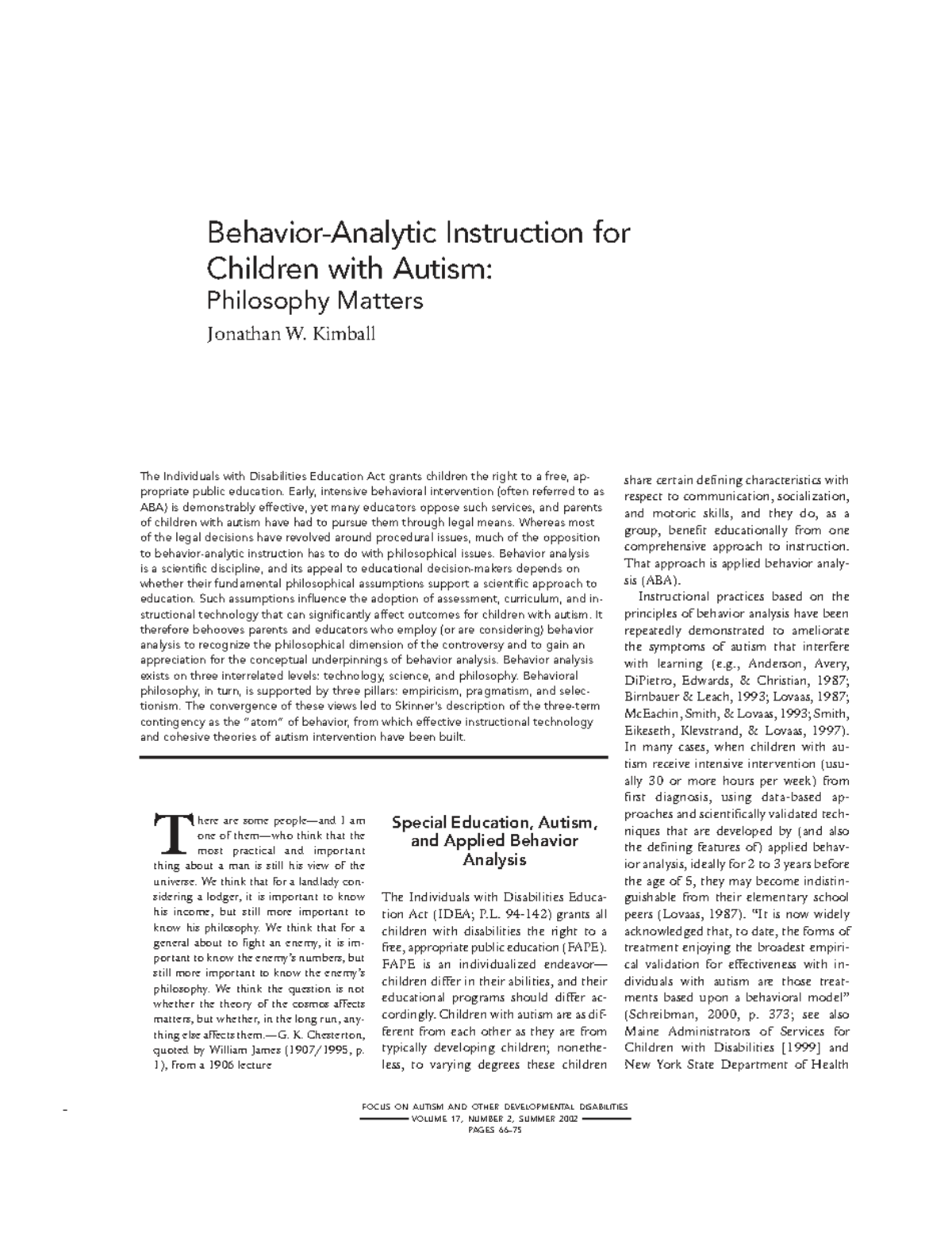 Behavior-Analytic Instruction for Children with Autism: Philosophical ...