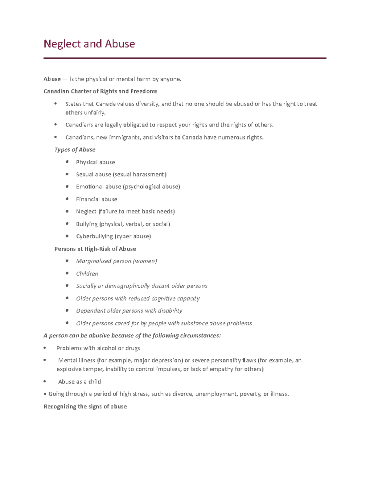 Chapter 12: Understanding Neglect and Abuse in Canada - Studocu