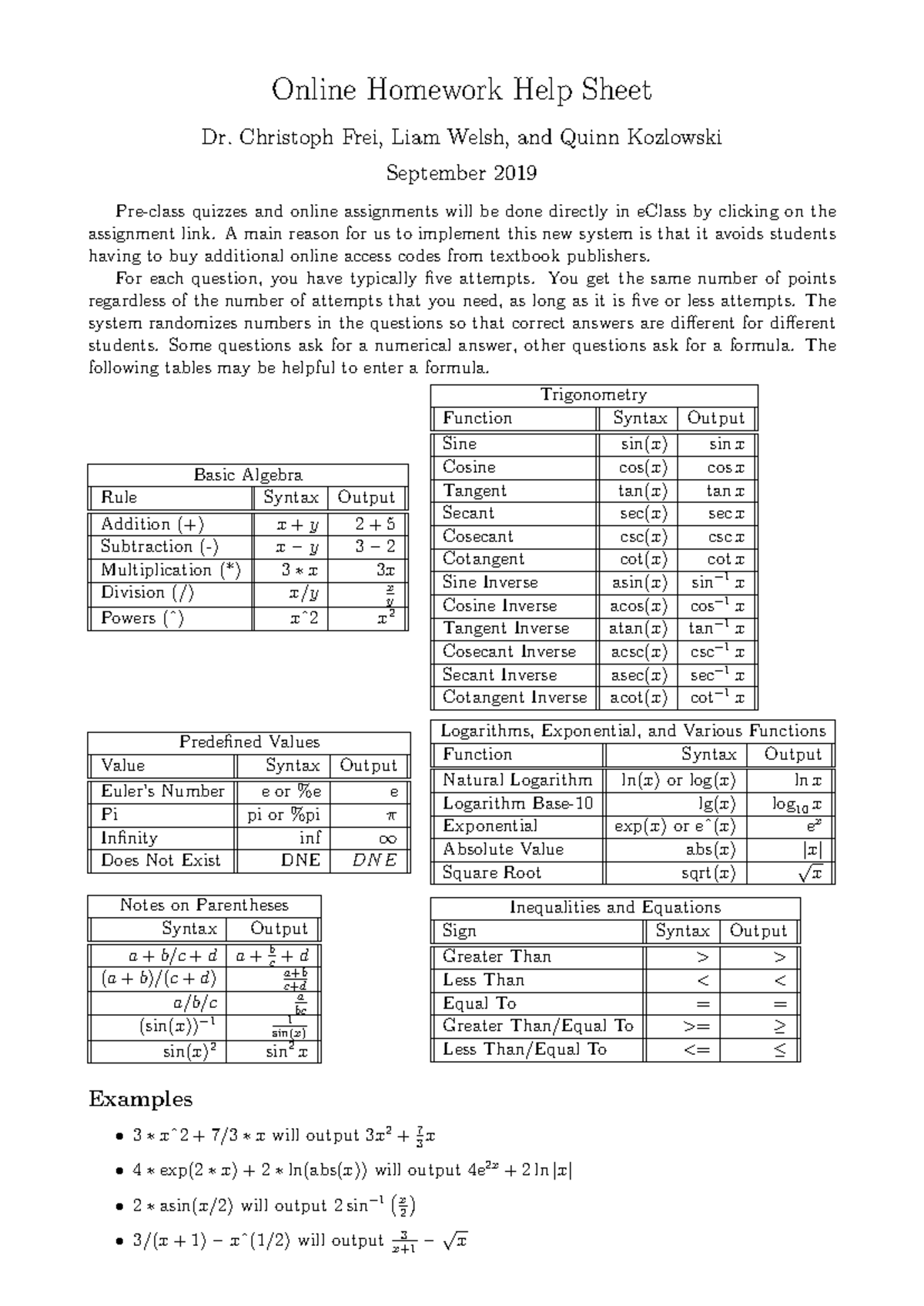 Online Homework Help Sheet for Quizzes and Assignments - Studocu