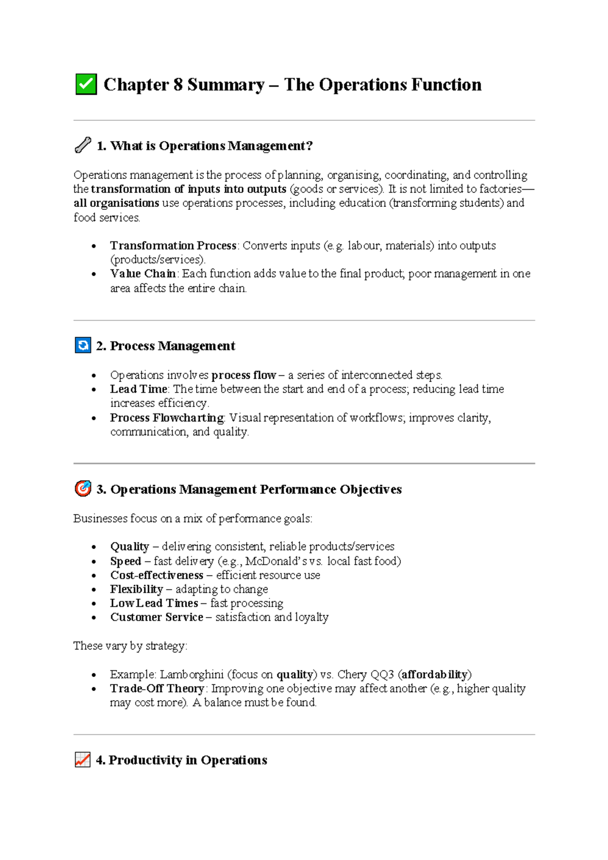 Chapter 8 Summary: Operations Management Insights and Strategies - Studocu