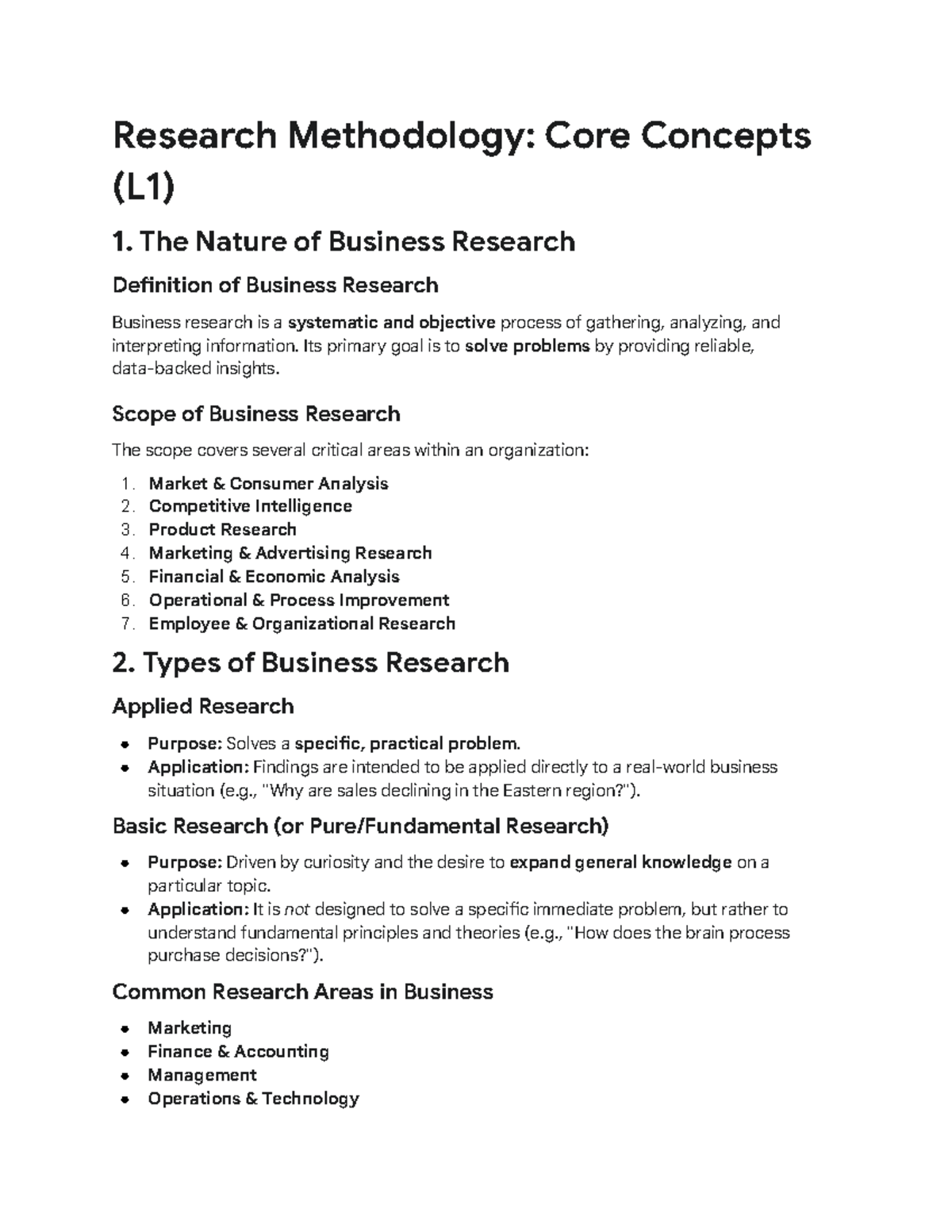 Research Methodology: Core Concepts Overview (L1) - Studocu