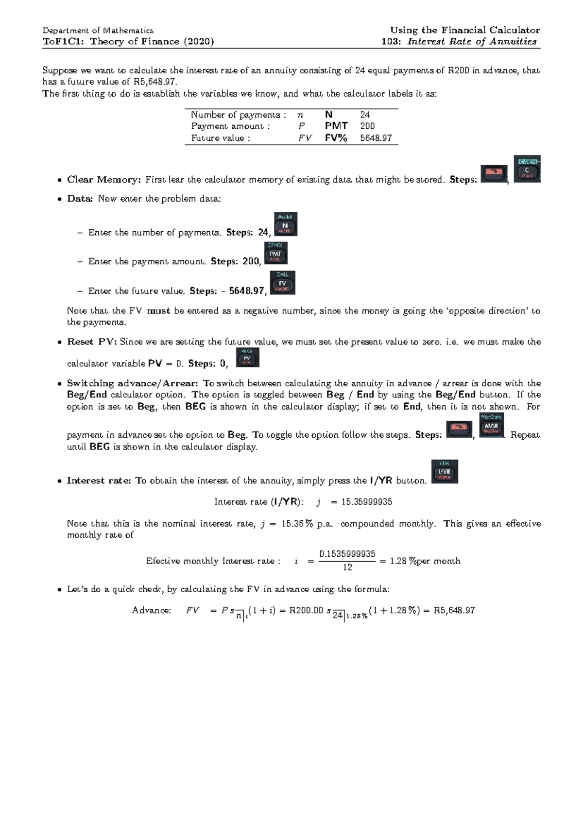 Using Financial Calculator 103: Annuity Interest Rate Calculation - Studocu