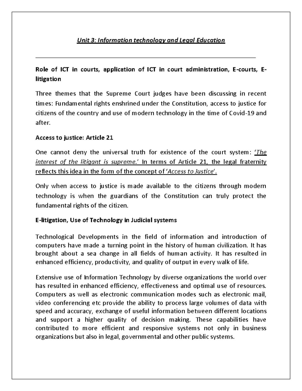 ICT in Legal Education: Transforming Justice Delivery Systems - Studocu