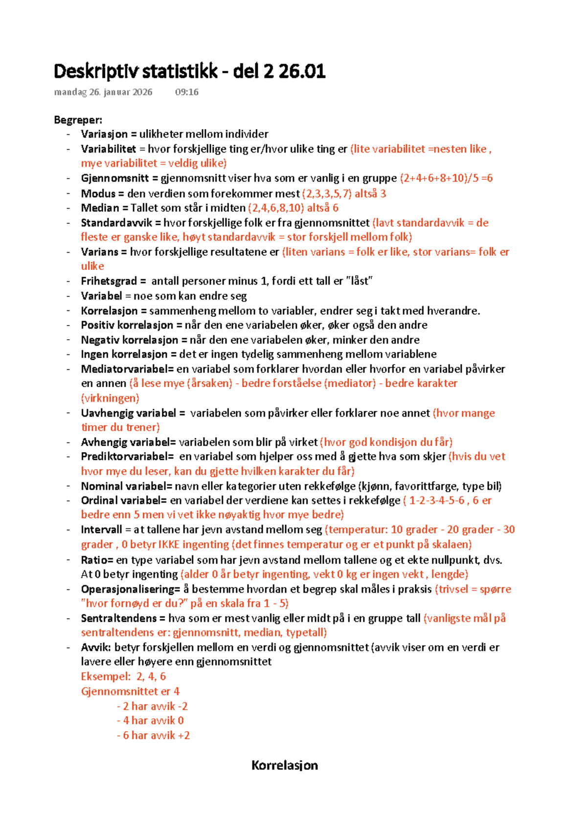 Deskriptiv statistikk del 2: Begreper og Metoder - Studocu