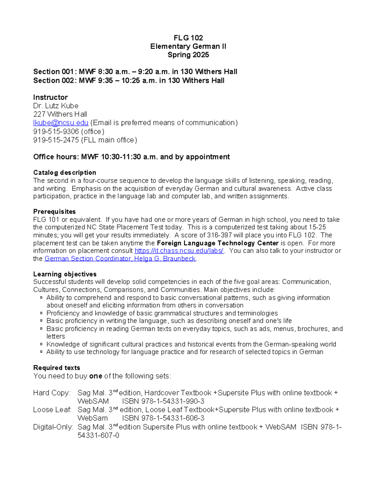 FLG 102 Spring 2025 Course Syllabus and Learning Objectives - Studocu