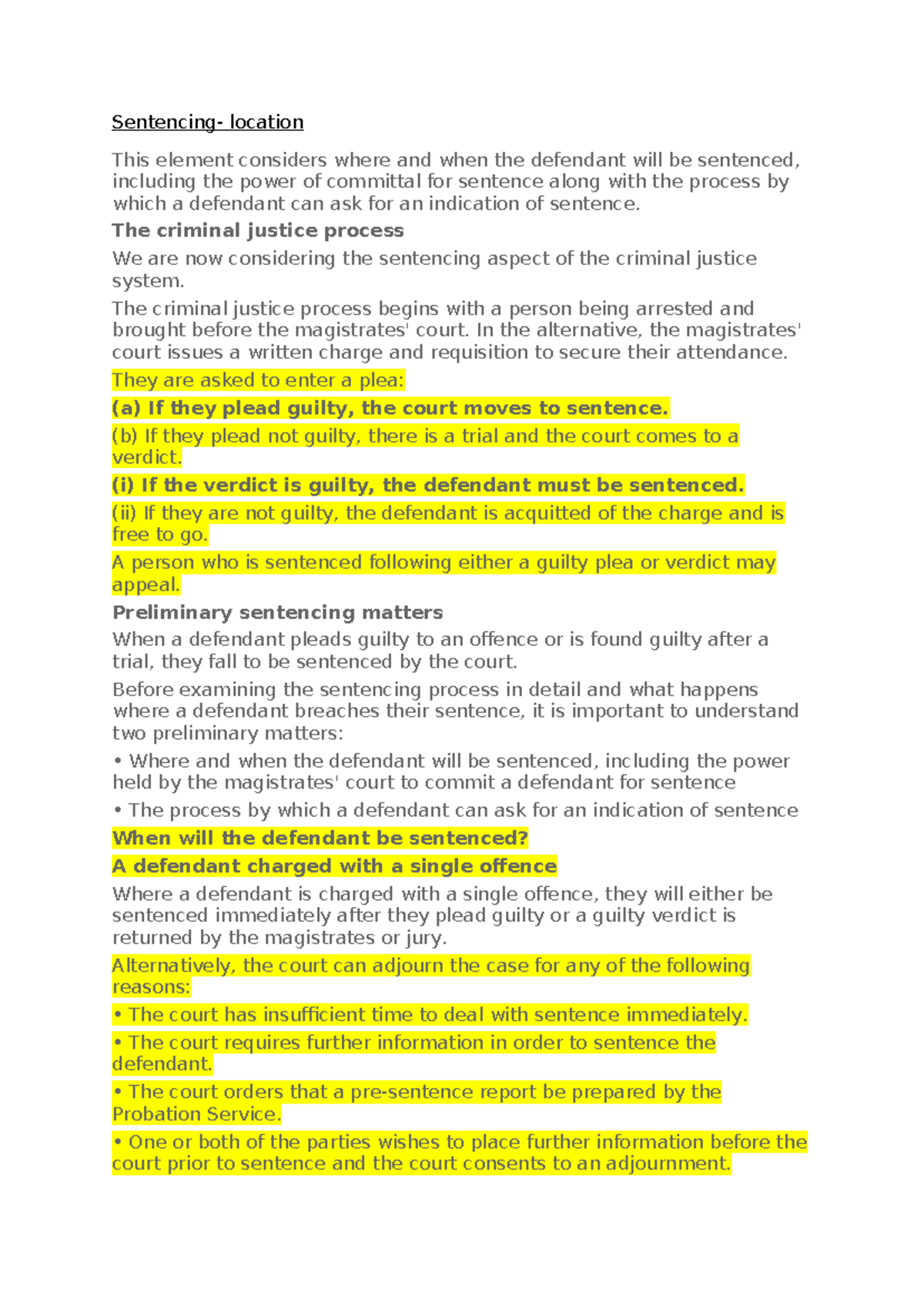 Sentencing Procedures and Location in Criminal Justice (LAW 101) - Studocu