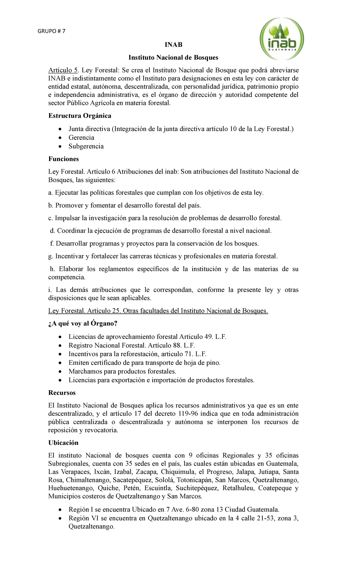 INAB. Ad - Aspectos sobre el Instituto Nacional de Bosque - INAB ...