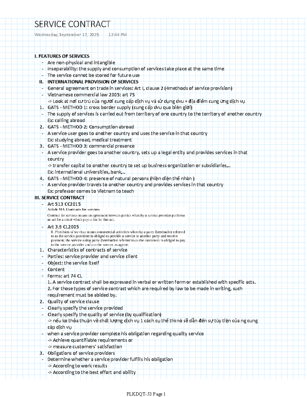 SERVICE CONTRACT: Key Features and International Provisions - Studocu