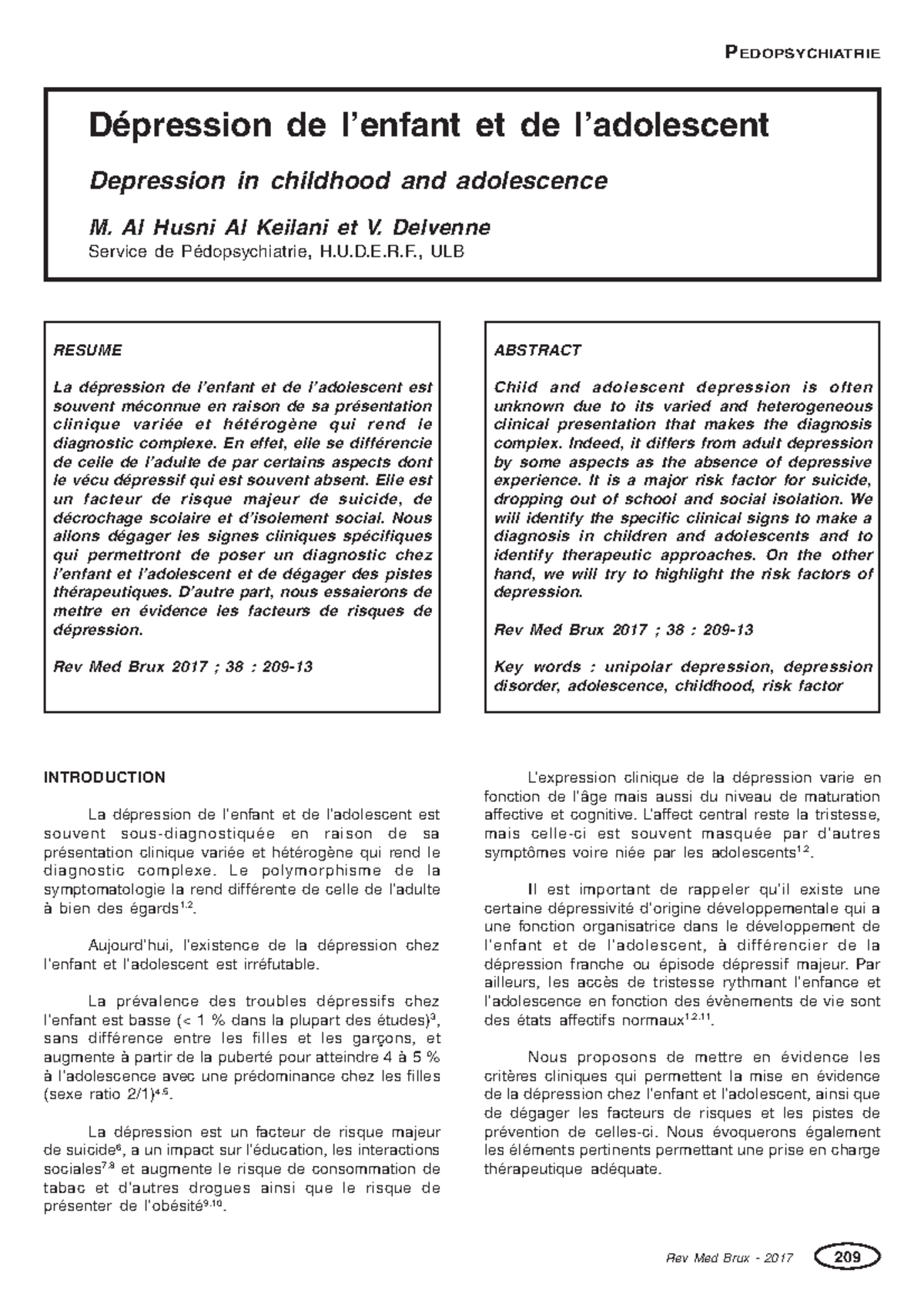 Dépression de l’enfant et de l’adolescent - PEDOPSYCHIATRIE Dépression ...
