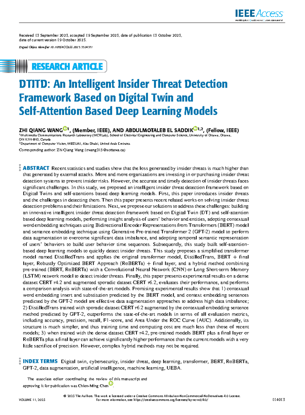 Dtitd: An intelligent insider threat detection framework using digital ...