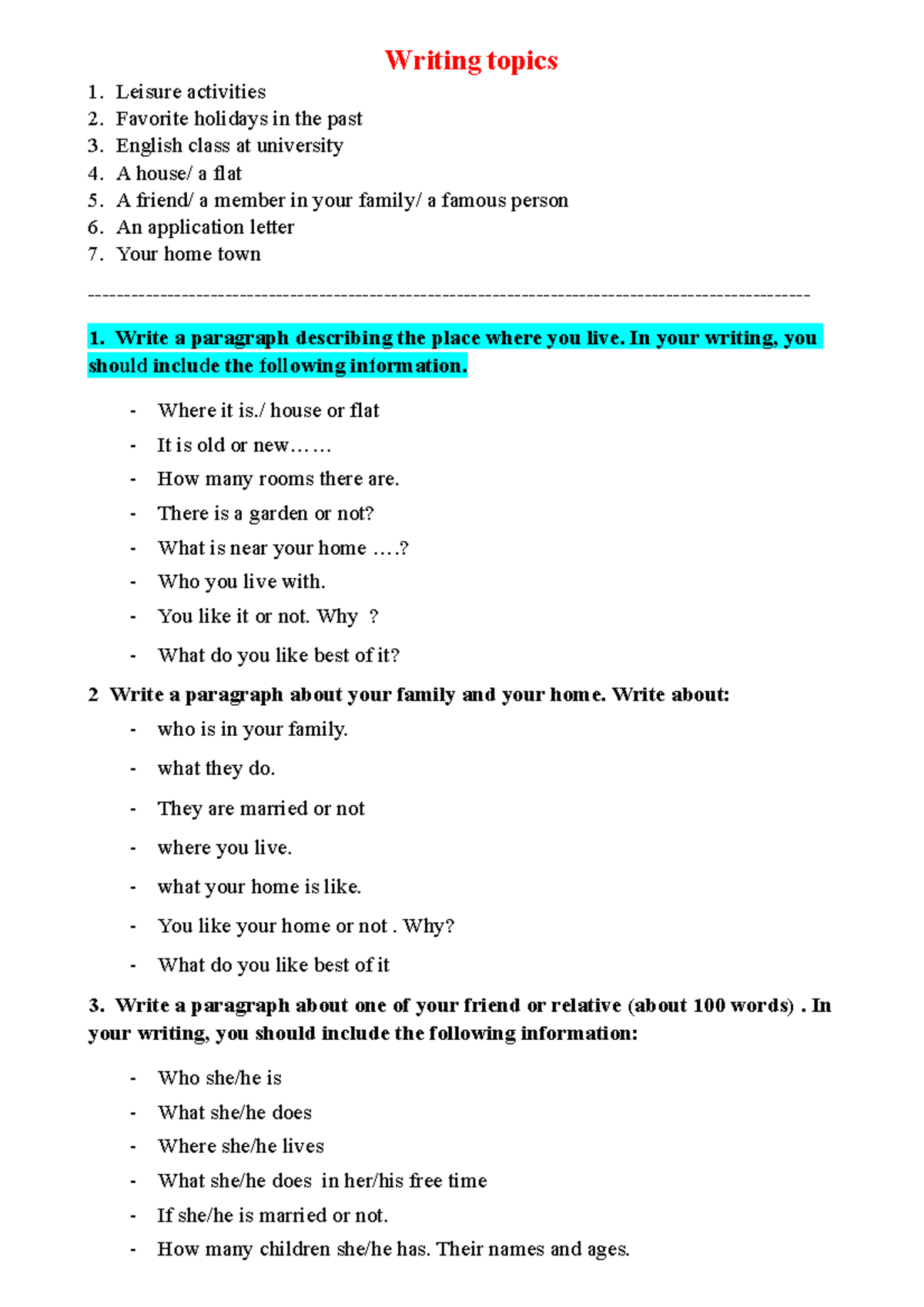 Writing Topics GE1 - Paragraph and Application Letter Guidance - Studocu