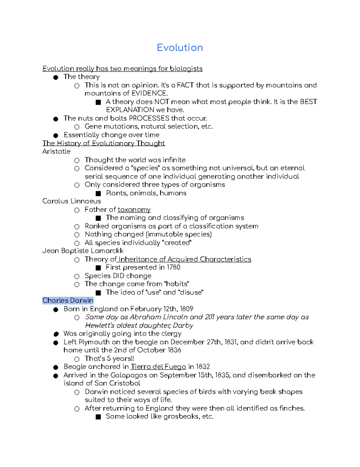 Module 10: Key Concepts in Evolutionary Theory and History - Studocu