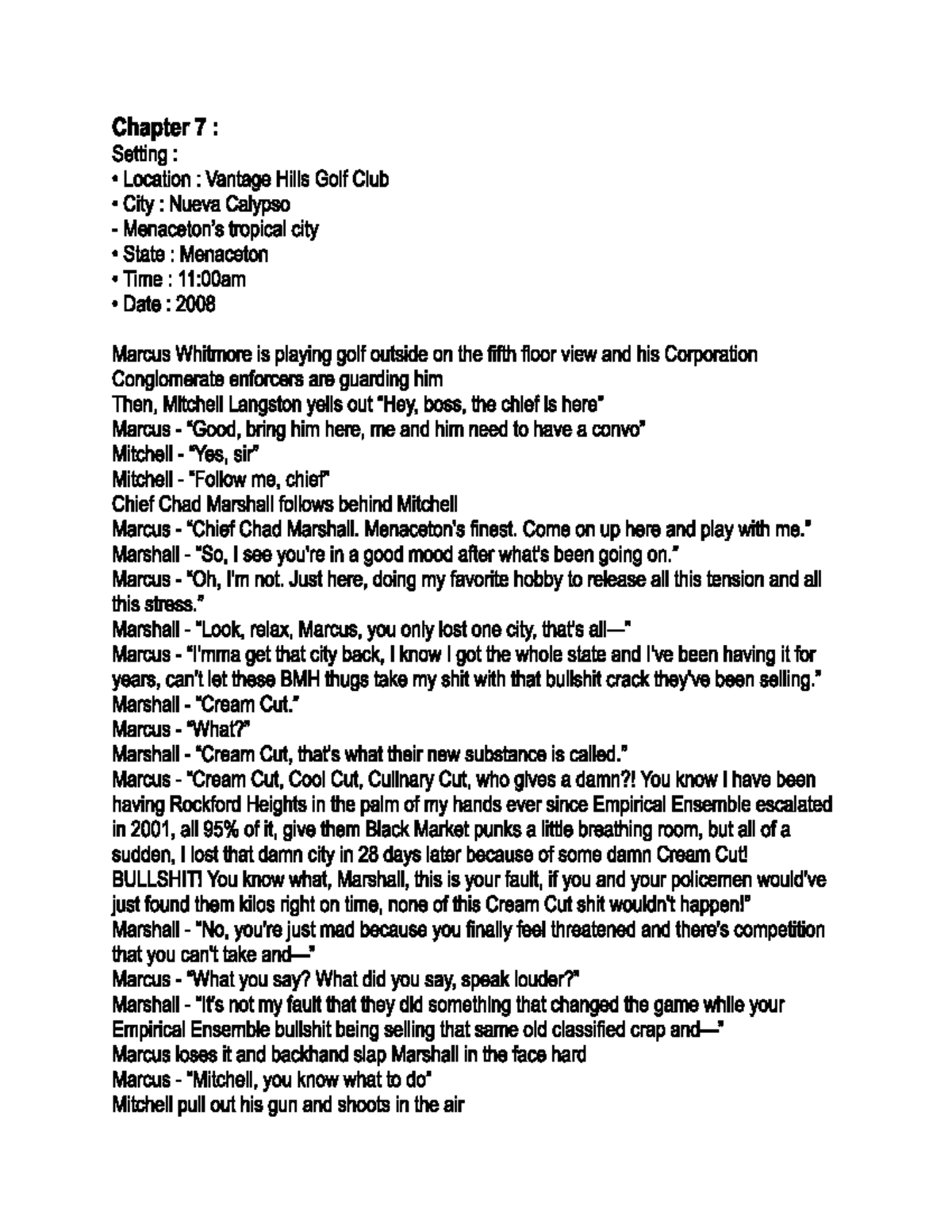 Chapter 7: Vantage Hills Golf Club Scene - Menaceton Script - Studocu