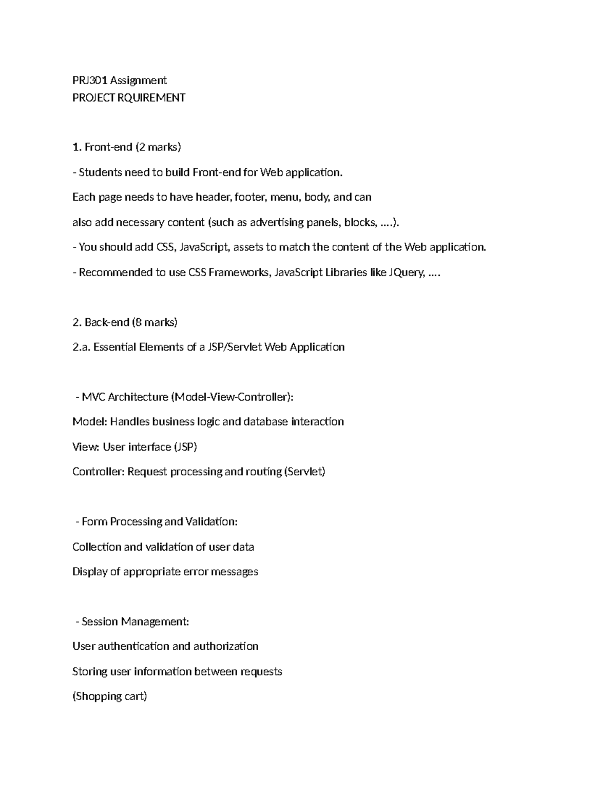 PRJ301 Assignment - Web Application Project Requirements - Studocu