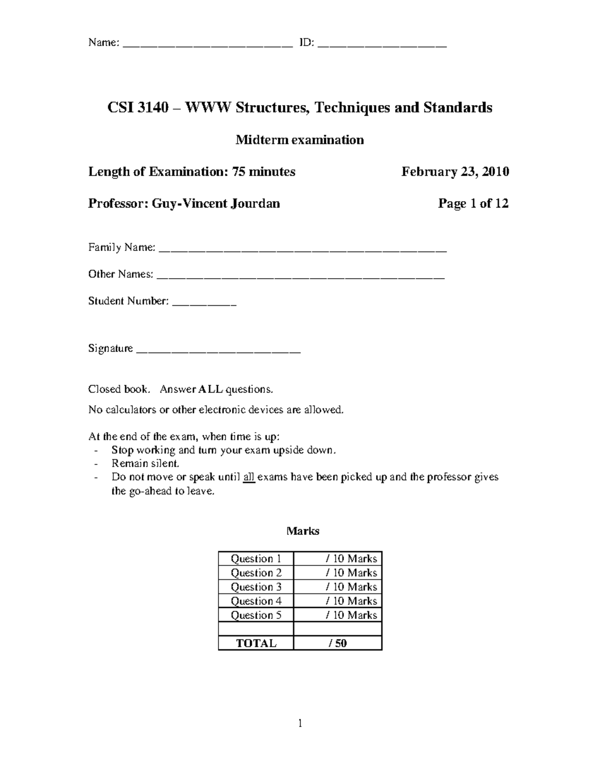 CSI 3140 Structures, Techniques and Standards Midterm Exam Guide - Studocu