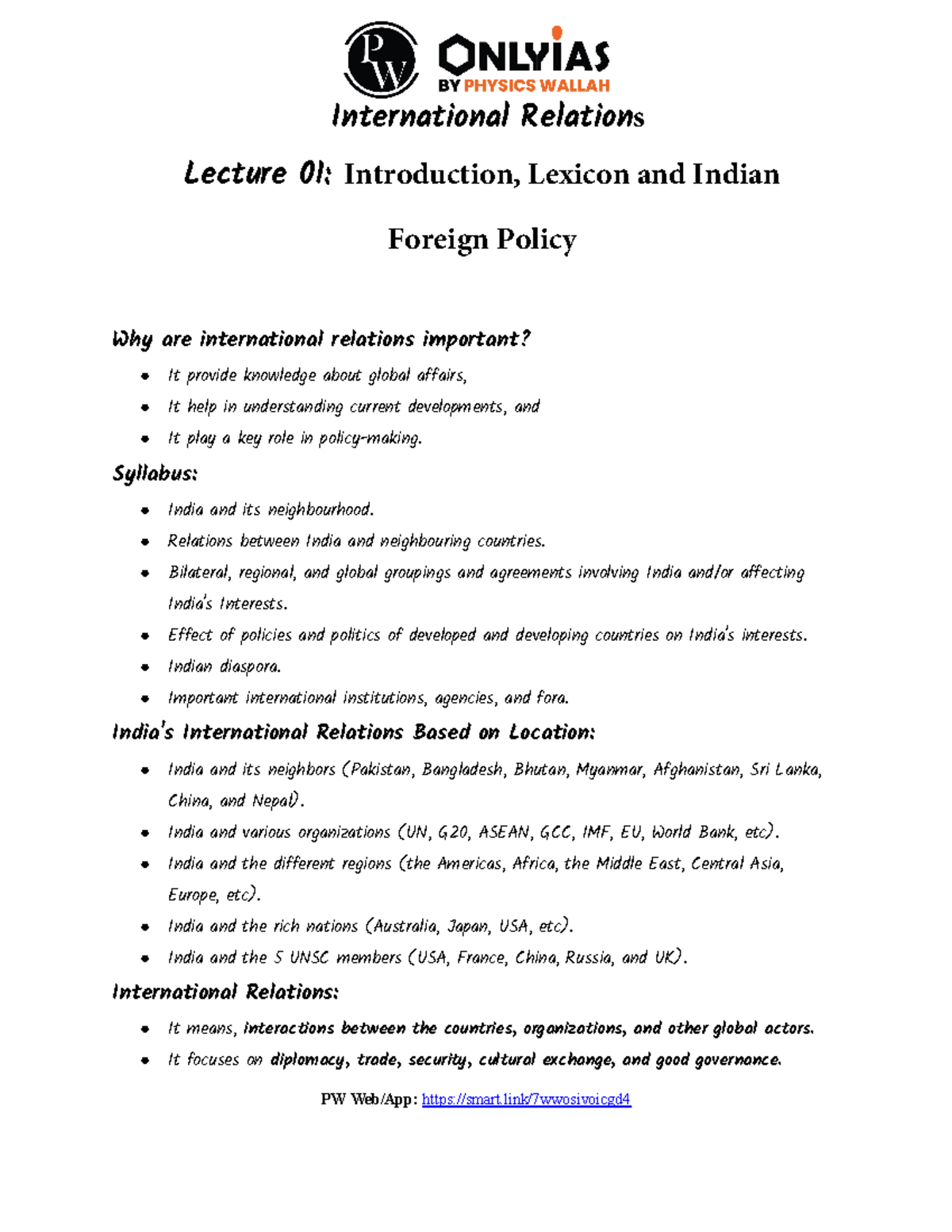 International Relations 01 - Lecture Notes on India's Foreign Policy ...