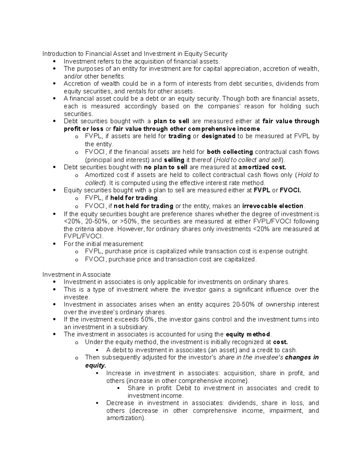 Introduction to Financial Asset and Investment in Equity Security ...
