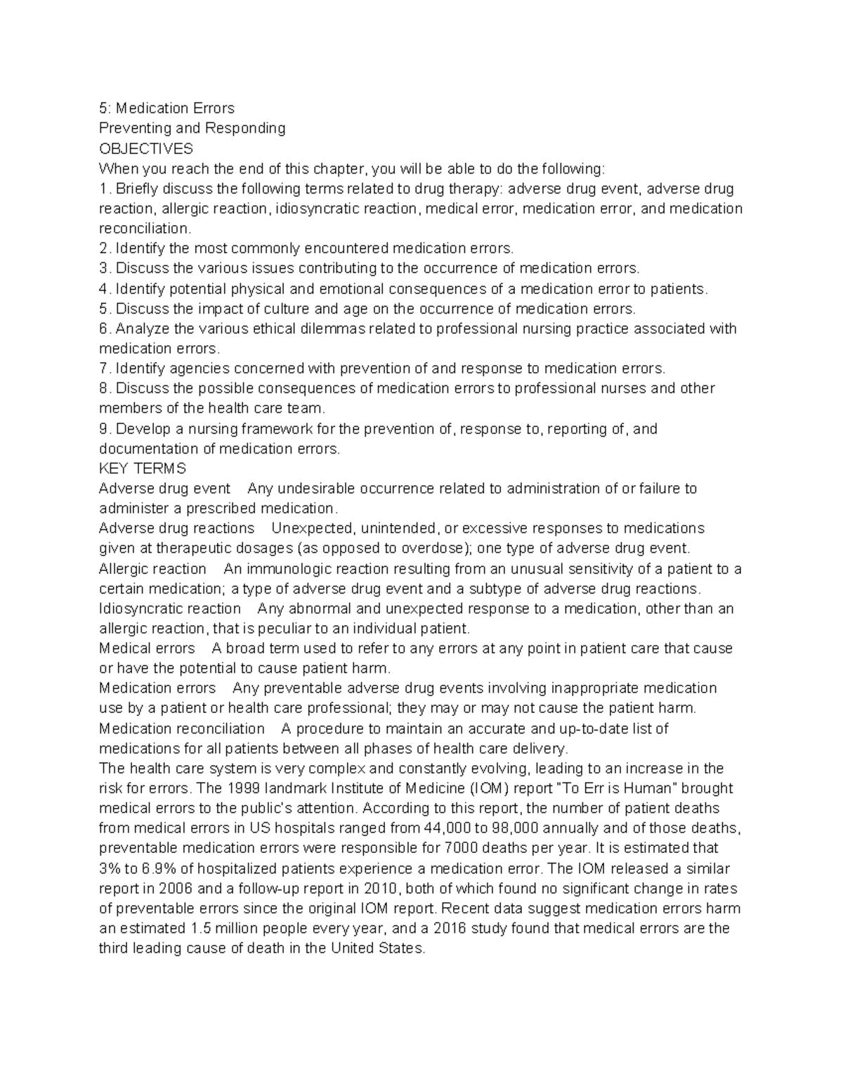 Final Exam Review: Preventing and Responding to Medication Errors (NURS ...