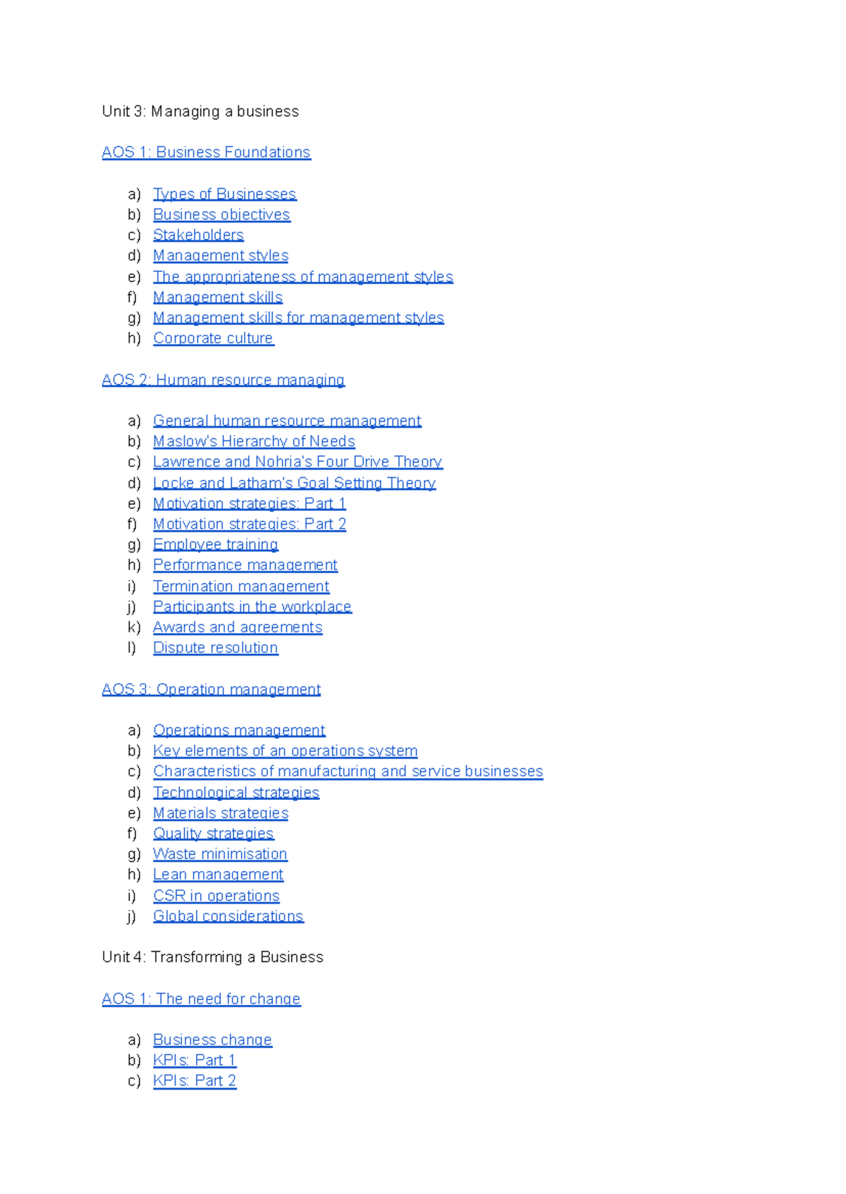 Bm unit 3 4 1 - yes - Unit 3: Managing a business AOS 1: Business ...