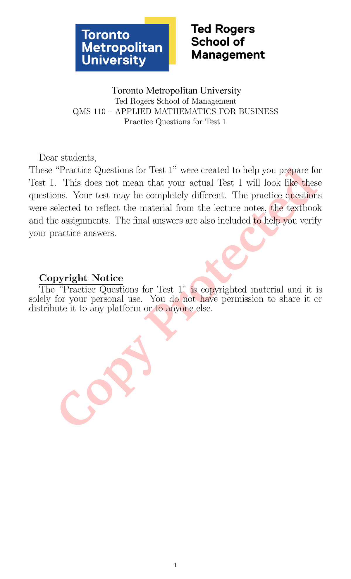 QMS110-Practice Questions and Answers for Test 1 Preparation - Studocu