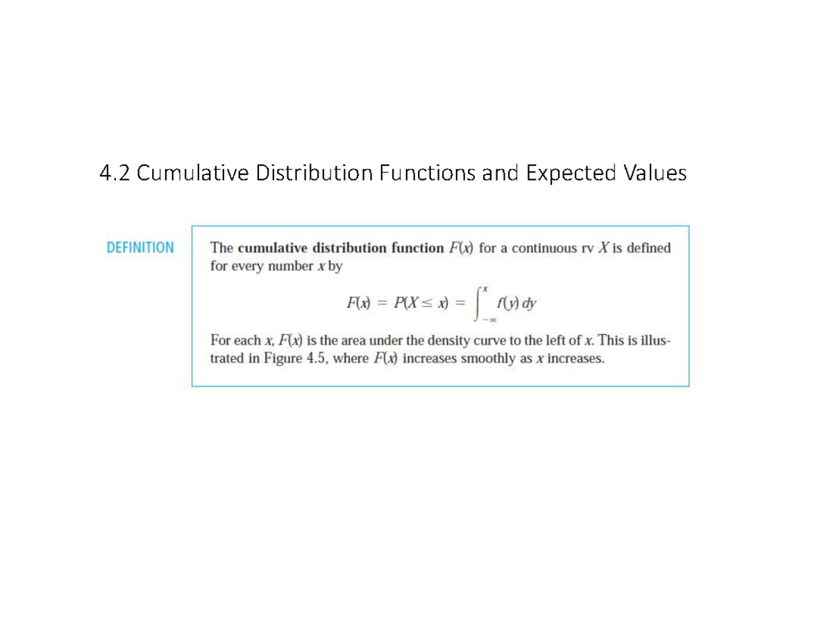 Lecture Notes: Cumulative Distribution Functions and Expected Values ...