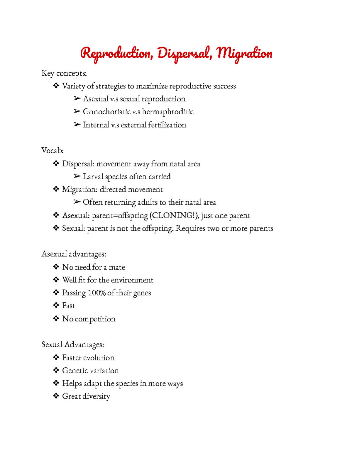 Reproduction, dispersal, migration - Reproductio, Dispesa, Migratio Key ...
