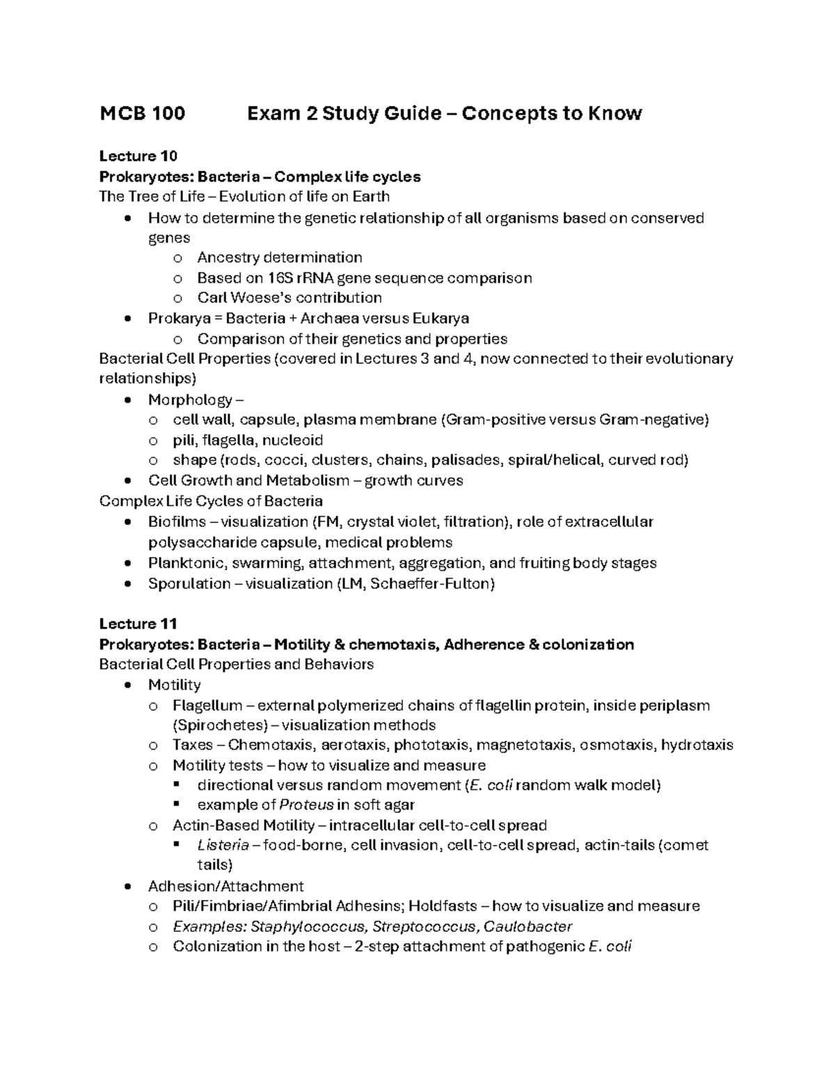 MCB 100 Exam 2 Study Guide: Key Concepts in Microbial Biology - Studocu