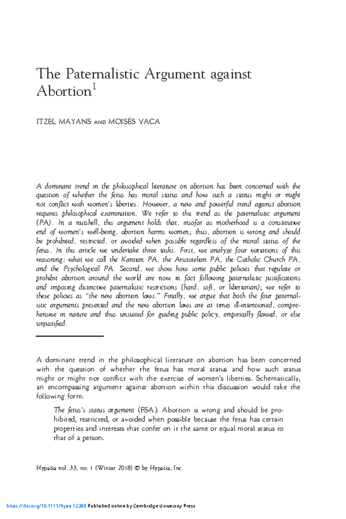 Paternalistic Critique of Abortion: Analyzing Moral and Policy ...