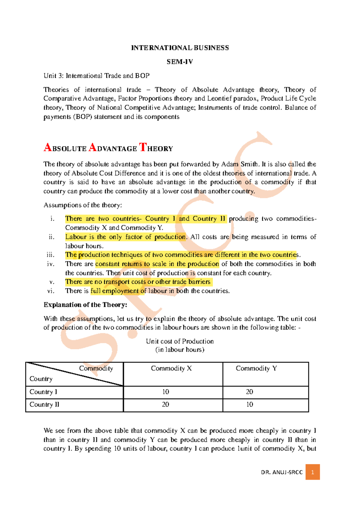 Unit 3: International Trade Theories & Balance of Payments (BOP) - Studocu
