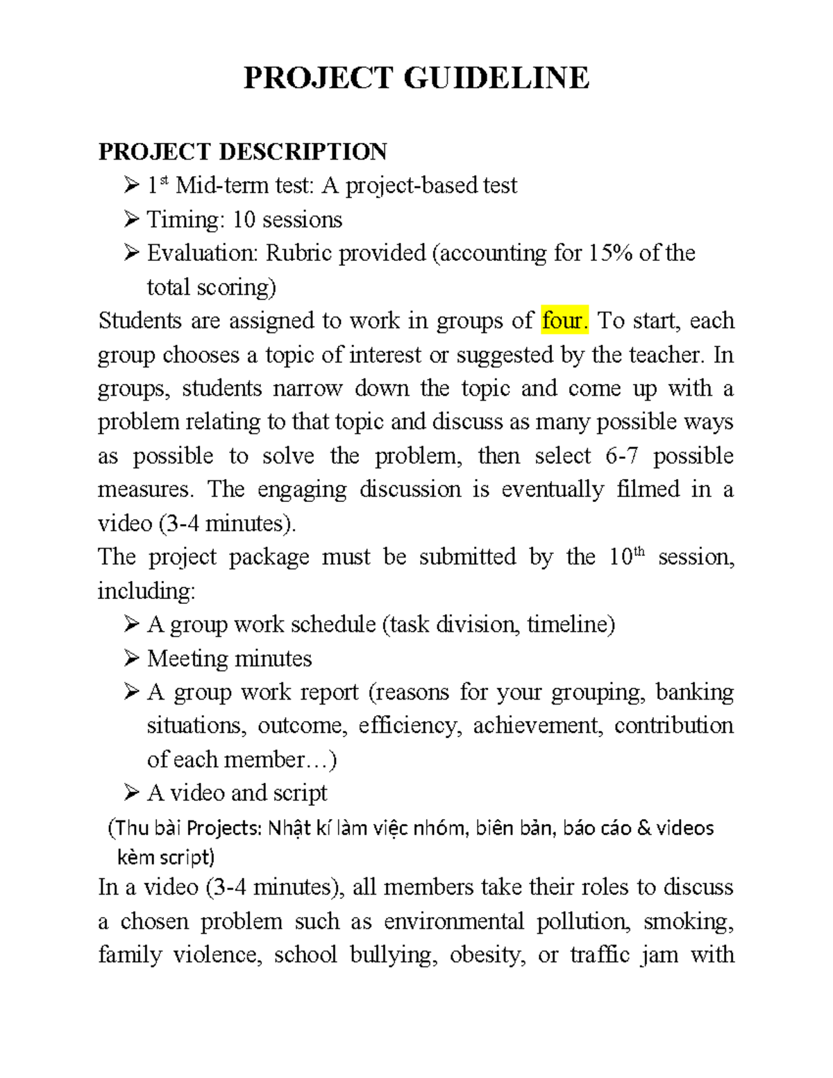 E2 - 1st Midterm Project Guideline: Group Work & Video Submission - Studocu