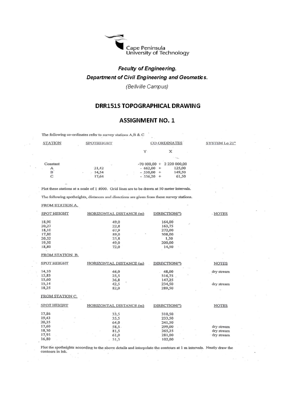 DRR151S Topographical Drawing Assignment No. 1 Details and Grading ...