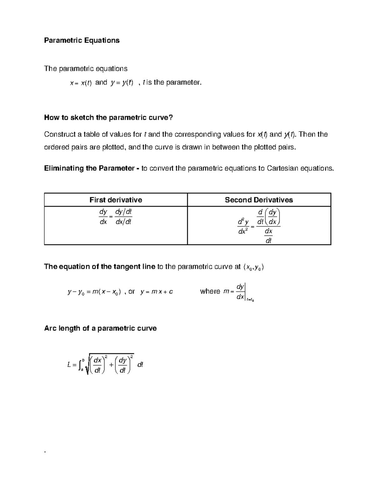 Parametric Equations and Vectors - MAT491 Study Notes - Studocu